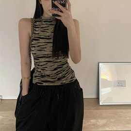 跨境批发美式复古吊带背心外穿女新款夏季设计感辣妹小众无袖上衣