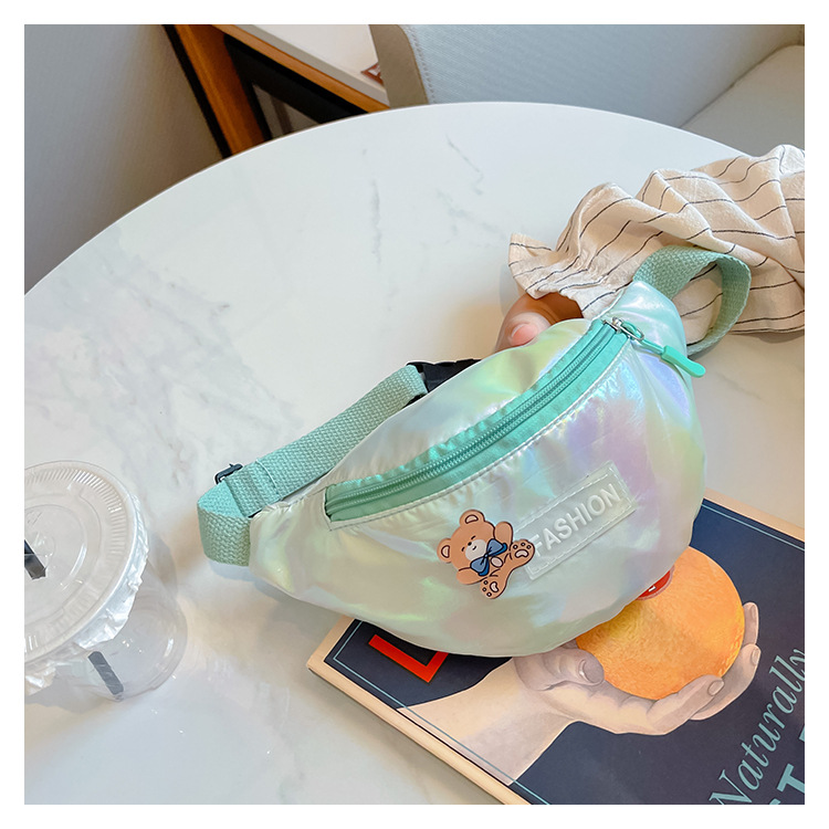2023 New fashionable and trendy portable laser PU leather children's waist bag, crossbody small bag, sports laser chest waist bag undefined