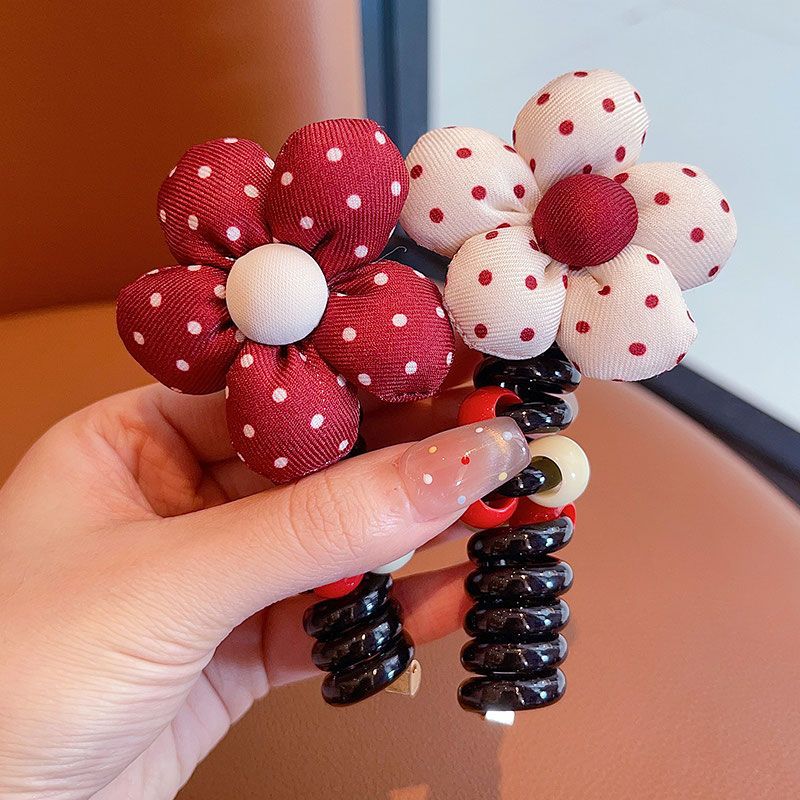 Niños Angola flores rojas cabello línea telefónica bucles de cabello espuma correa de cola de caballo arco cabeza cuerda mujer