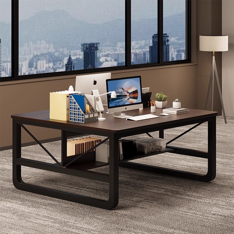 Mesa de computadora para dos personas, mesa de personal, mesa de oficina moderna y simple, mesa y silla para 4 personas cara a cara con tablero