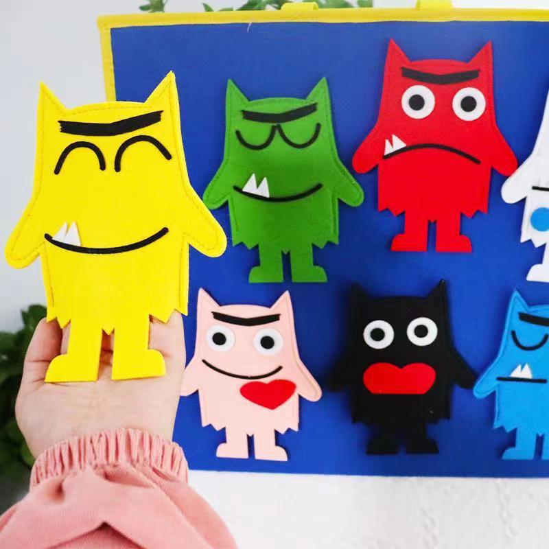 我的情绪小怪兽毛毡手偶套绘本故事教具心情颜色玩具儿童益智早教