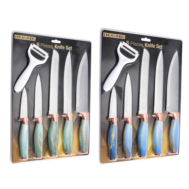 Comercio exterior cuchillo de cocina de acero inoxidable cuchillo de succión de tarjeta de cuchillo de cocina de seis piezas cuchillo de cabeza galvanizado cuchillo de cocina doméstico conjunto