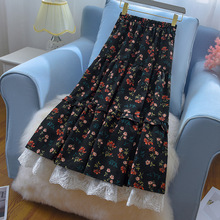 裙子冬天穿的冬裙灯芯绒碎花半身裙女秋冬搭配毛衣中长款半裙新款