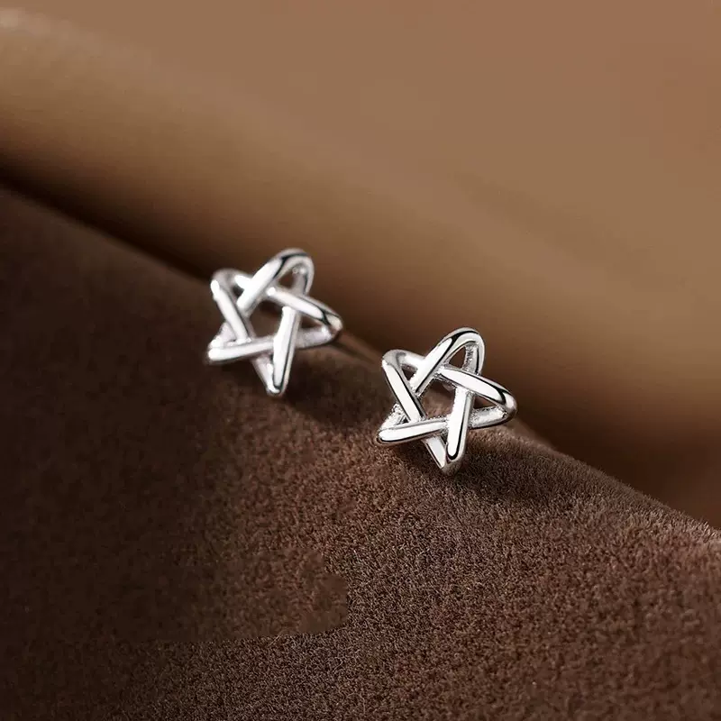 镂空五角星耳钉999纯银小众设计简约轻奢耳饰轻奢高级感精致耳饰