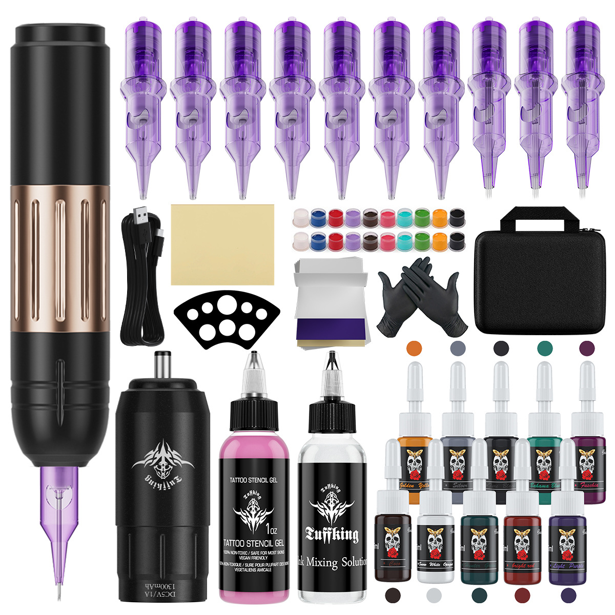 Juego de fuente de alimentación inalámbrica Tuffking transfronterizo para principiantes, juego completo de tatuajes, máquina de niebla, máquina de motor de tatuaje con lápiz