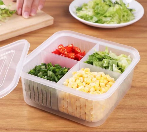 Kitchen ginger garlic onion four-grid storage box refrigerator scallion preservation box draining round prepping box food fruit food