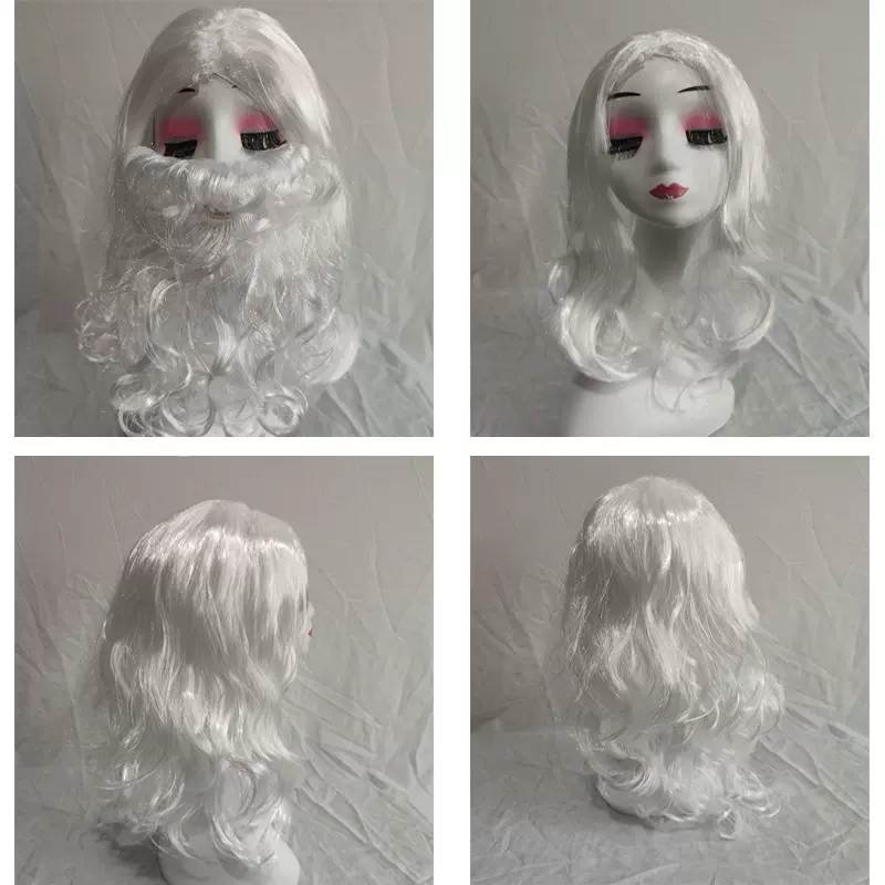 万圣节中分波浪套装假发圣诞节大卷发白色贞子化纤长卷发头套