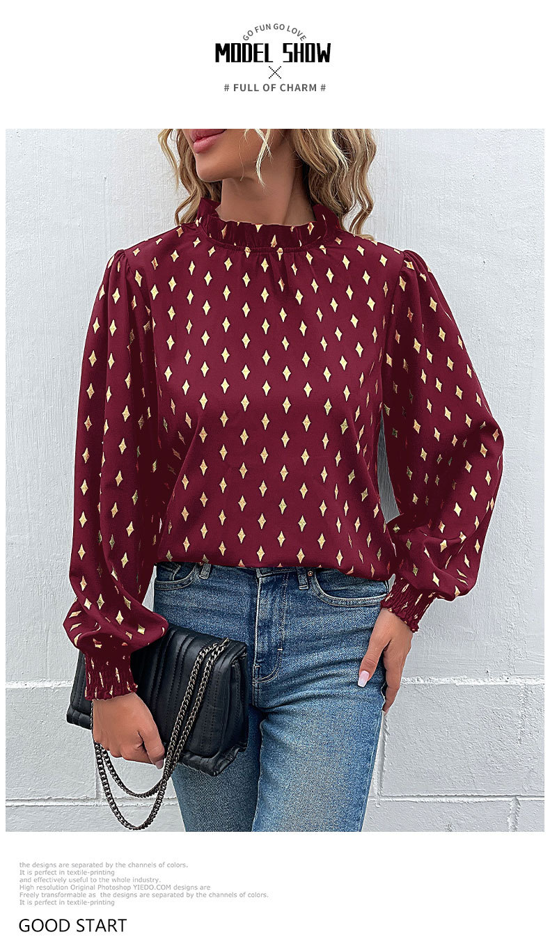 Camicia a collo alto a maniche lunghe con stampa a caldo_voghion.com