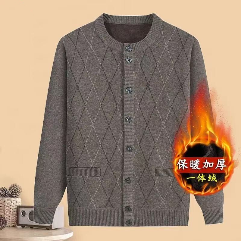 New Dad's Round-Neck Cardigan, Fleece-Lined and Thickened Version, Knitted Jacket for Middle-Aged and Elderly Men, Grandpa's Autumn and Winter Clothing Top New Dad's Round-Neck Cardigan, Fleece-Lined and Thickened Version, Knitted Jacket for Middle-Aged and Elderly Men, Grandpa's Autumn and Winter Clothing Top