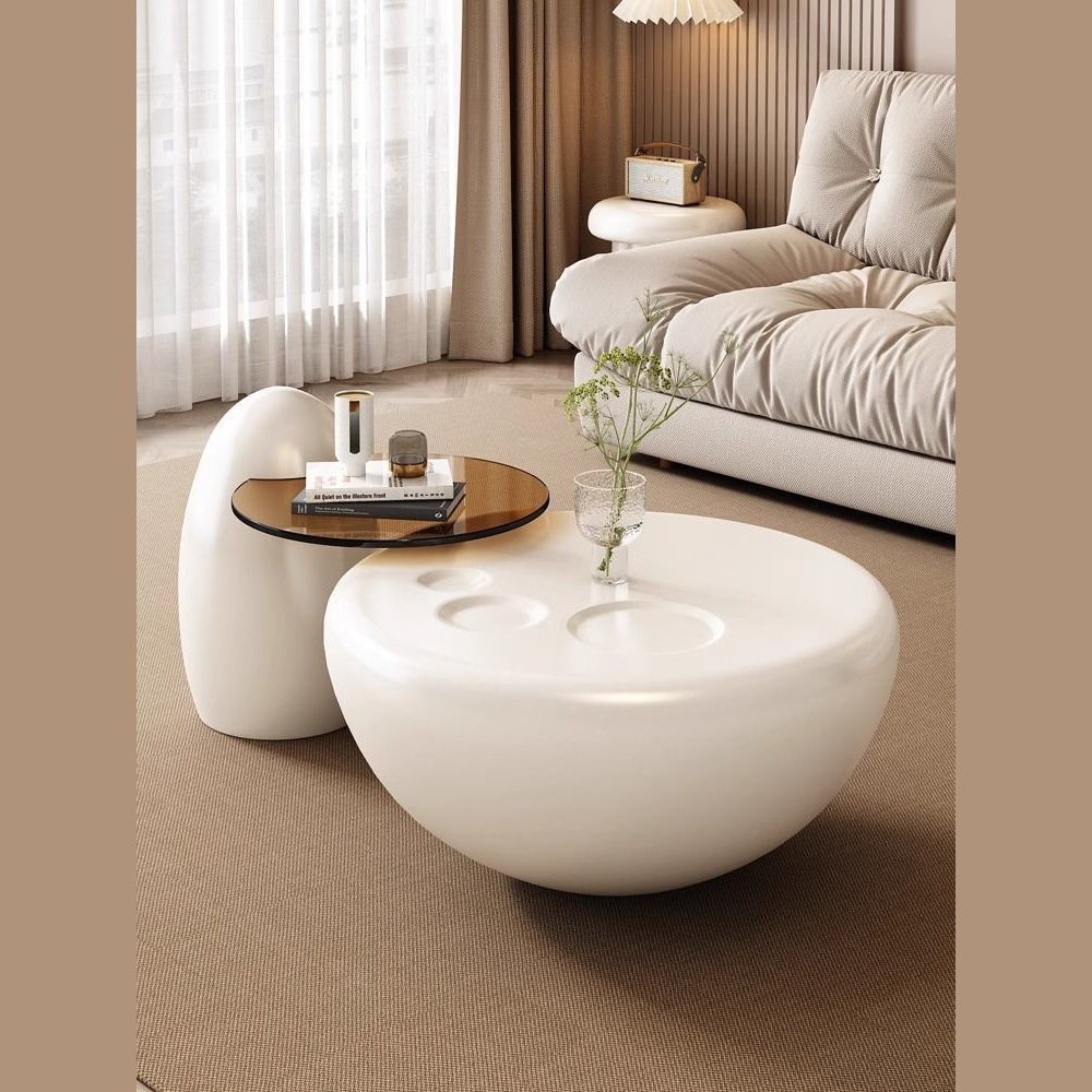 Cream Style Coffee Table Combination for Home Small Apartment Creative Cat Claw Coffee Table Modern Simple Light Luxury Round Side Table Special Shape