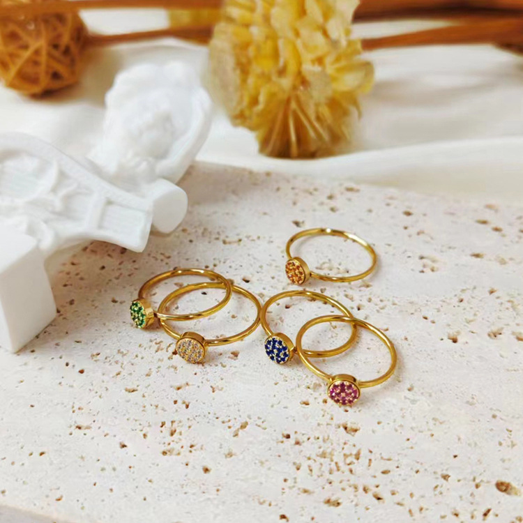 Women's Gender PVD Coated Real Gold Plated Geometric Color Block Stainless Steel Glam Lady Shiny Waterproof Non Tarnish Rings