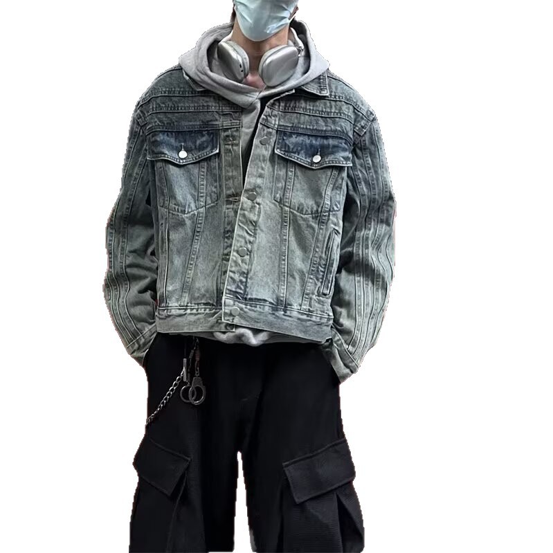 Heavy Industry Washed Denim Jacket With Shoulder Pads For Men_voghion.com