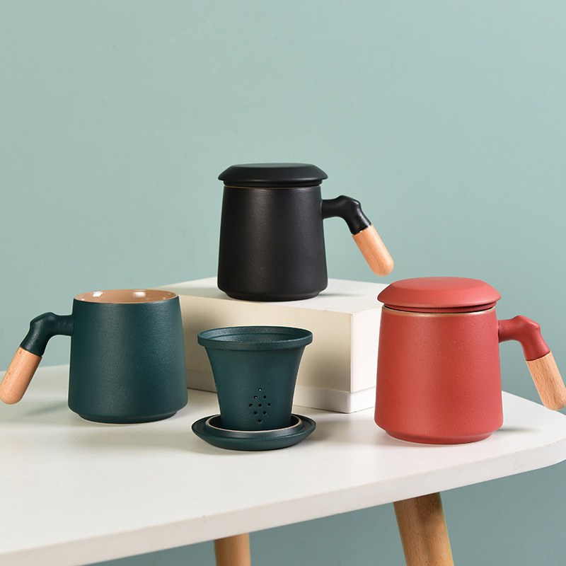 马克杯陶瓷日式带盖过滤办公室大容量定制logo茶水分离杯子泡茶杯|ms