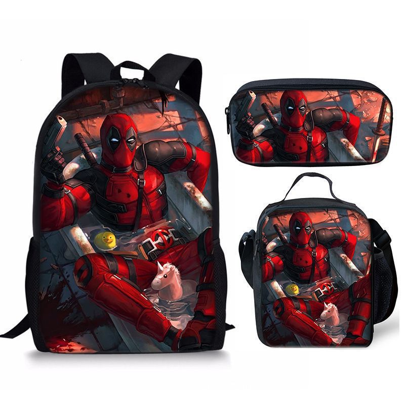 Nuevo deadpool Deadpool paquete de comida de tres piezas bolsa de lápices estudiante mochila de bebé Amazon lindo todo fósforo portátil