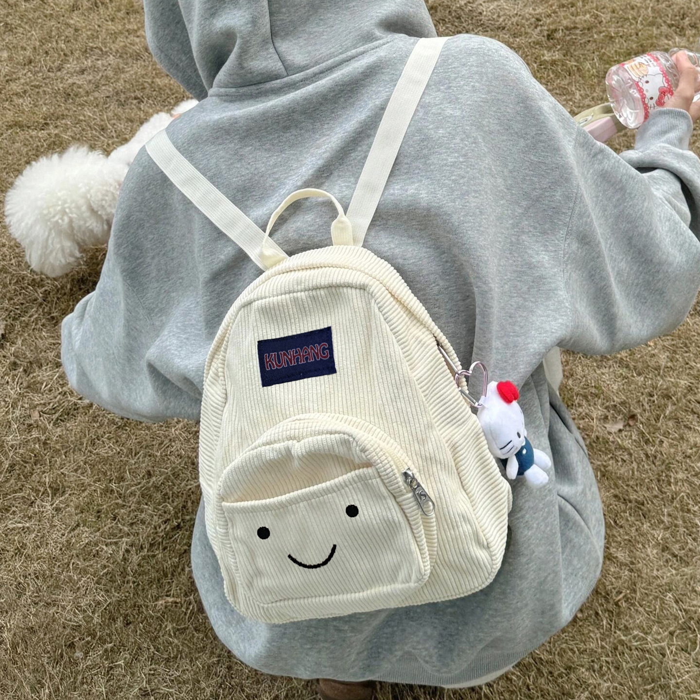 2026 New Corduroy Embroidered Backpack, High-Value, Lightweight Travel Backpack, Large Capacity Student Schoolbag