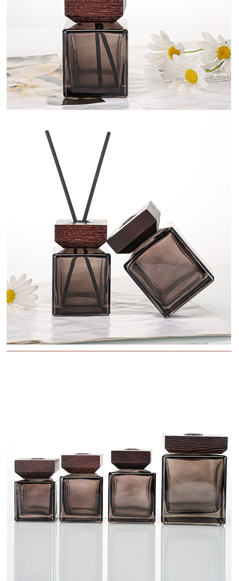 香薰瓶批发玻璃挥发玻璃瓶时尚香氛藤条挥发香水瓶子木盖玻璃空瓶详情5