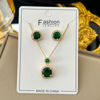 Fashionable advanced set emerald, universal design brand necklace, 2023 collection, with gem, 2 piece set, high-quality style, bright catchy style