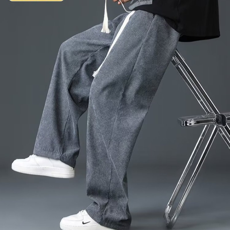 Pantalones para hombres más vello grueso y suelto mecha recta, piernas de vello, pantalones casuales para jóvenes, pantalones de hombre, pantalones deportivos largos