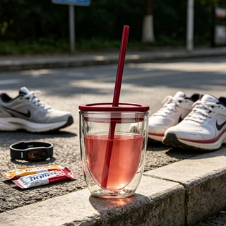 双层易携杯透明蛋壳塑料带吸管轻便随身出行喝水杯子
