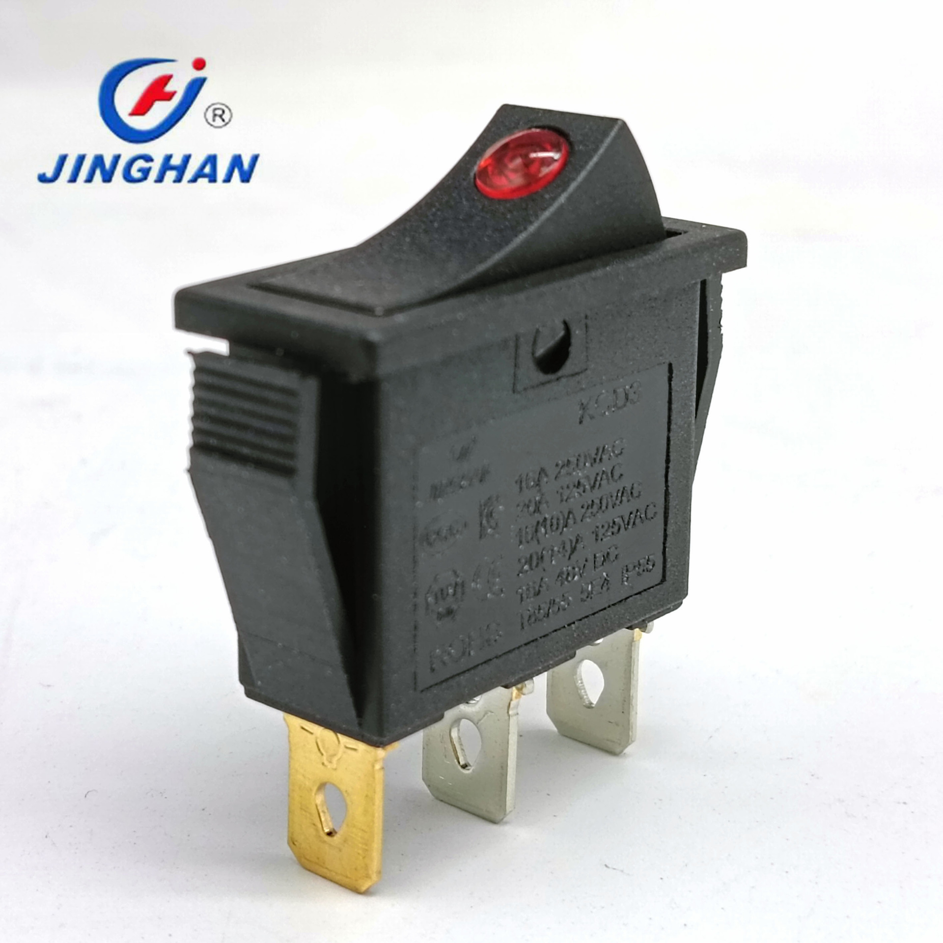 晶瀚 JINGHAN 猫眼带灯船型开关 电热锅翘板开关 KCD3-101MN