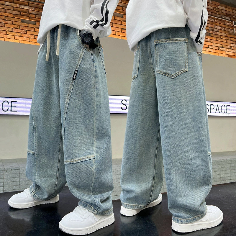 Children's Wear Boys' Jeans Straight Soft Handsome Children's Spring and Autumn New Autumn Wear Thin Middle and Large Children's Wide Leg Casual Pants