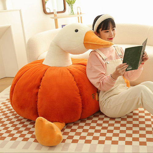 Cross-border large goose plush toy, big cloth doll sleeping pillow, gift for girls, cute pumpkin goose plush toy