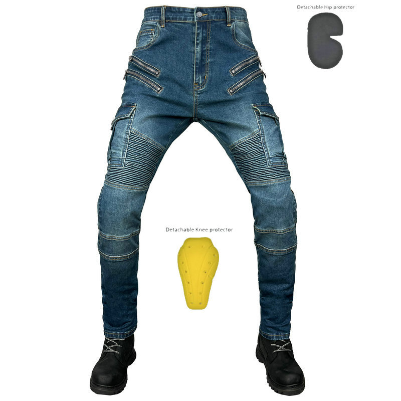 Fábrica al por mayor motocicleta jeans hombres y mujeres motocicleta todoterreno cuatro estaciones pantalones anti-caída rodillera ajustable pantalones de montar