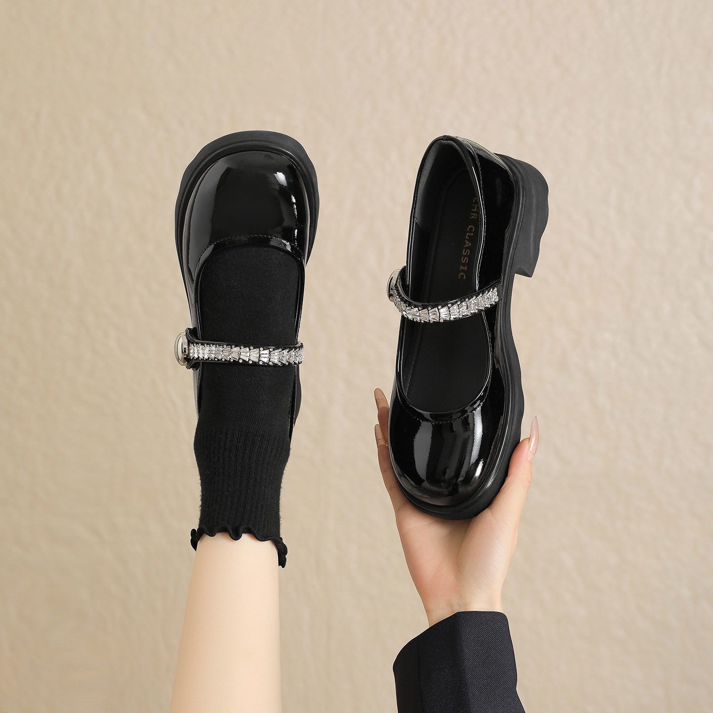 Giày Mary Jane nữ đế dày quai ngang phong cách Pháp — AW181 Màu be