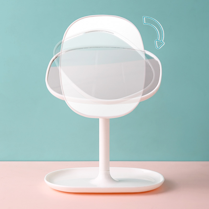 Espejo de maquillaje de escritorio minimalista Dormitorio de estudiantes Espejo de tocador de escritorio de una cara Espejo de belleza giratorio cuadrado con base