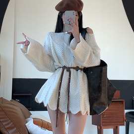 韩系温柔风休闲甜美减龄花边套头针织毛衣女秋冬新款宽松显瘦内搭
