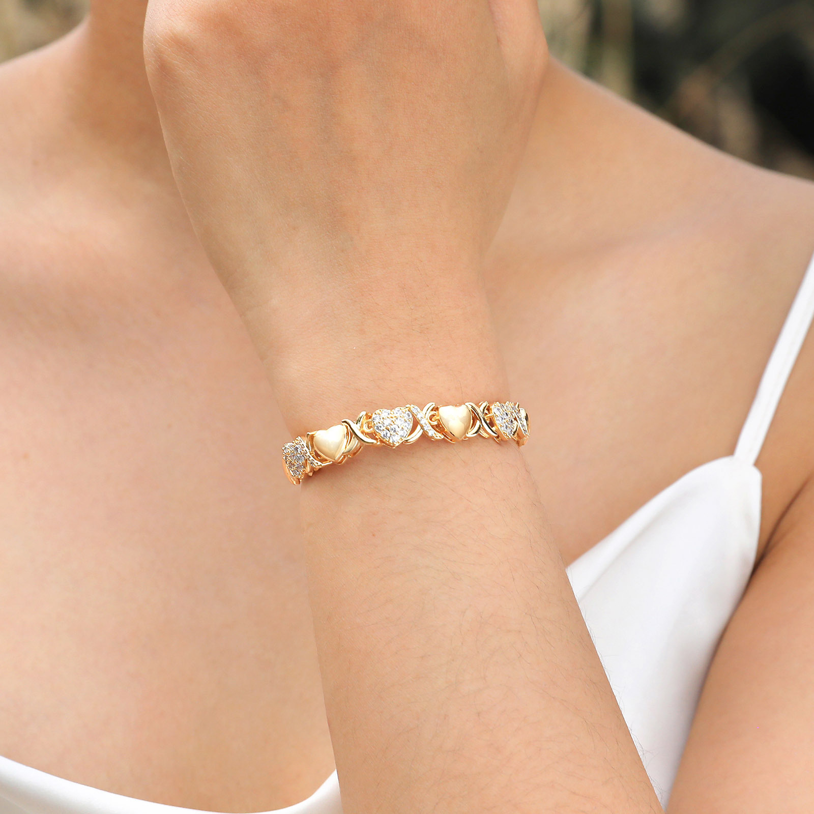 Copper Material Geometric Pattern Wholesale Jewelry Vintage Style Classic Style Geometric Copper Zircon Bracelets Love Chain