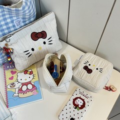 原创ins奶油小方包高级肌理感面料收纳包可爱kitty便携化妆收纳包