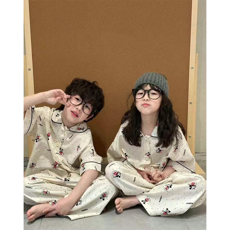 Couple Style Kidsren's Clothing, Boys and Girls Pajamas, Spring and Summer Kidsren's Comfortable Cotton-Feel Cartoon Cute Air-Conditioned Home Clothes Set