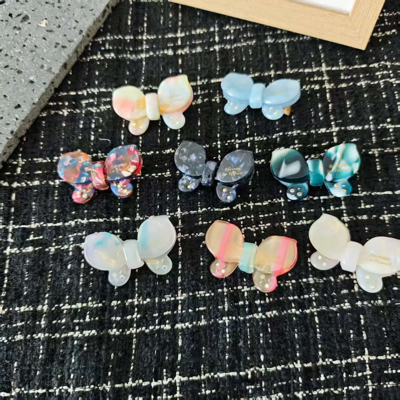 韩系醋酸甜美点钻蝴蝶结发夹边夹糖果色甜美少女鸭嘴夹碎发发卡女