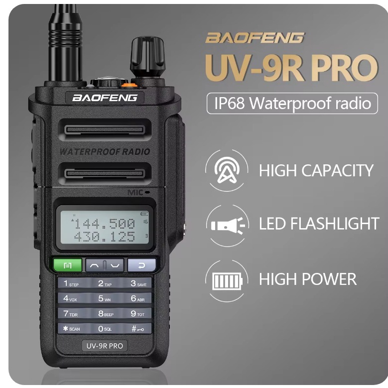 Walkie-talkie Baofeng BF-UV9R PRO con carga directa tipo C, resistente al agua IP68, intercomunicador UV9R