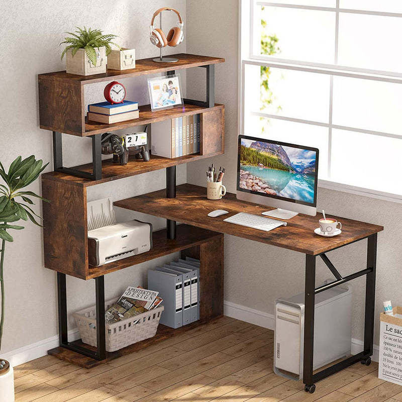 Cross-Border Hot-Selling L-Shaped Office Furniture with Bookcase Locker Storage Rotatable Mobile Computer Desk Writing Desk Cross-Border Hot-Selling L-Shaped Office Furniture with Bookcase Locker Storage Rotatable Mobile Computer Desk Writing Desk