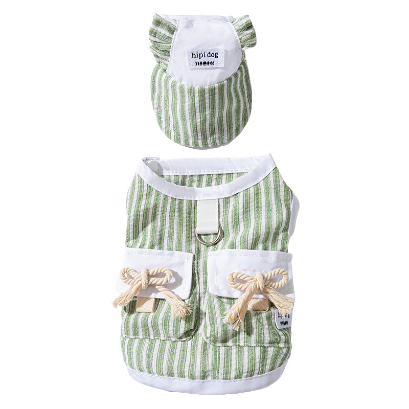 Ropa para cachorros simple chaleco de princesa a rayas gato verano protector solar con capucha sin mangas perro mascota ropa para perros al por mayor image 6
