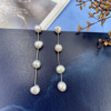 Organic silver needle, earrings from pearl with tassels, silver 925 sample