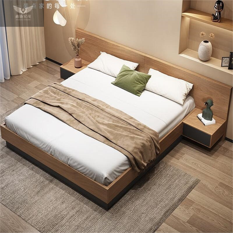 Dormitorio principal de estilo japonés moderno y sencillo cama doble nórdico con tabla de tatami 1,5 m cama de caja alta hotel