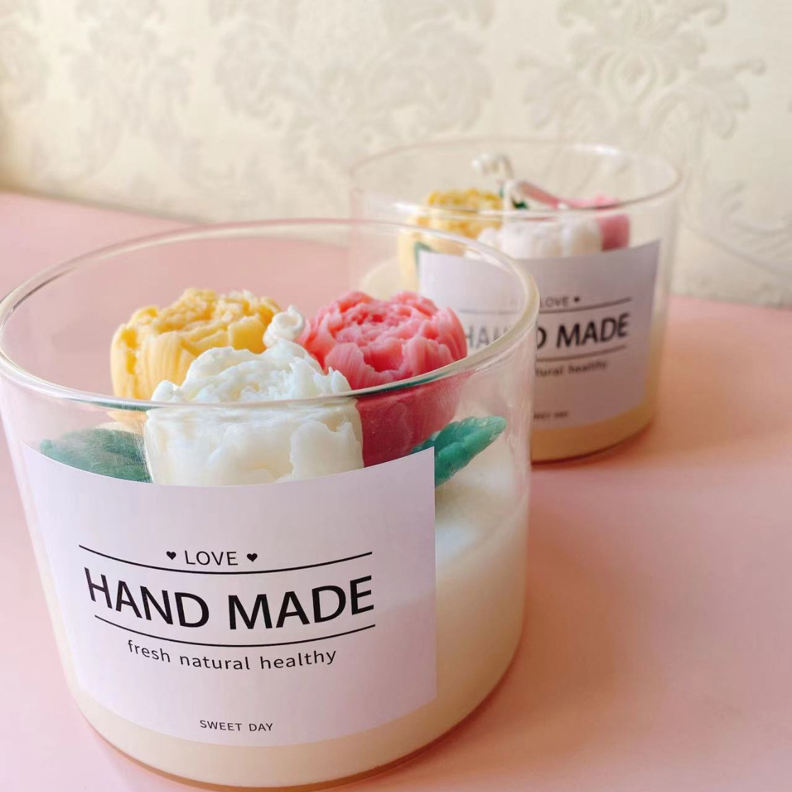 Diosa Festival Día DE LA Mujer Sansheng Flor Peonía Flor Taza romántica aromaterapia vela con regalo de la mano