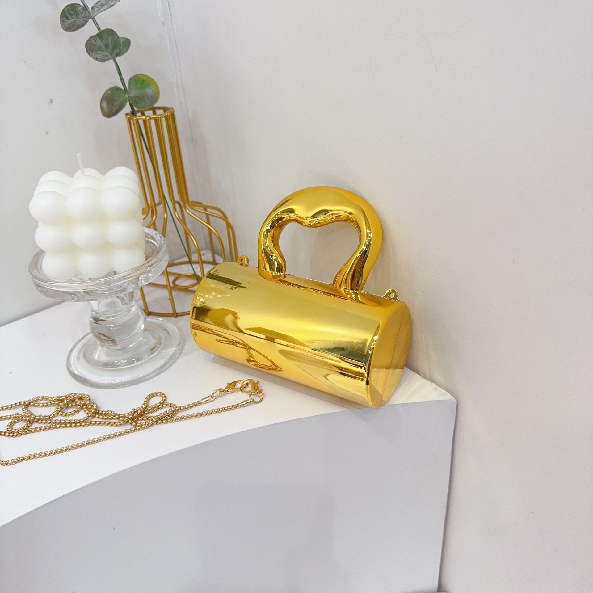 Nuevo paquete de cena transfronterizo para damas de alta sensibilidad, bolsas de mano acrílicas cilíndricas, bolsas de cena de moda de fiesta