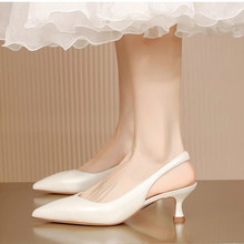 时尚包头凉鞋女2024夏季新款尖头中跟高跟鞋白色单鞋仙女鞋配裙子