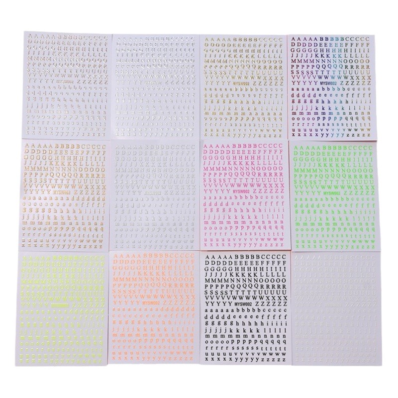 Overseas Hot Selling 12-Color Letter Nail Art Stickers English Letters Uppercase and Lowercase Fluorescent Nail Decoration DIY Nail Art Stickers