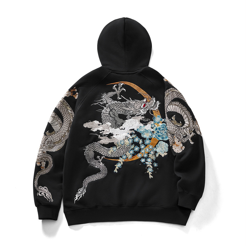 Huaxia Junpin Heavy Industry Embroidery Chinese Style Dragon and Phoenix Embroidered Hooded Pullover Couple Sweatshirt Trendy Brand Jacket 19045
