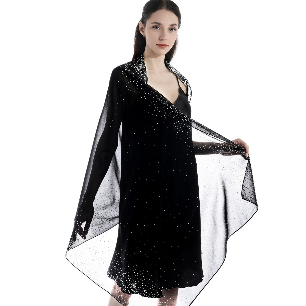 Hot Selling New Solid Color Chiffon Starry Sky Hot Stamping Exquisite And Elegant Banquet Style Extended Version Of High-end Women's Shawl_voghion.com