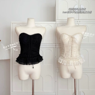 Top (women) lace corset with cups, removable straps — black, size S