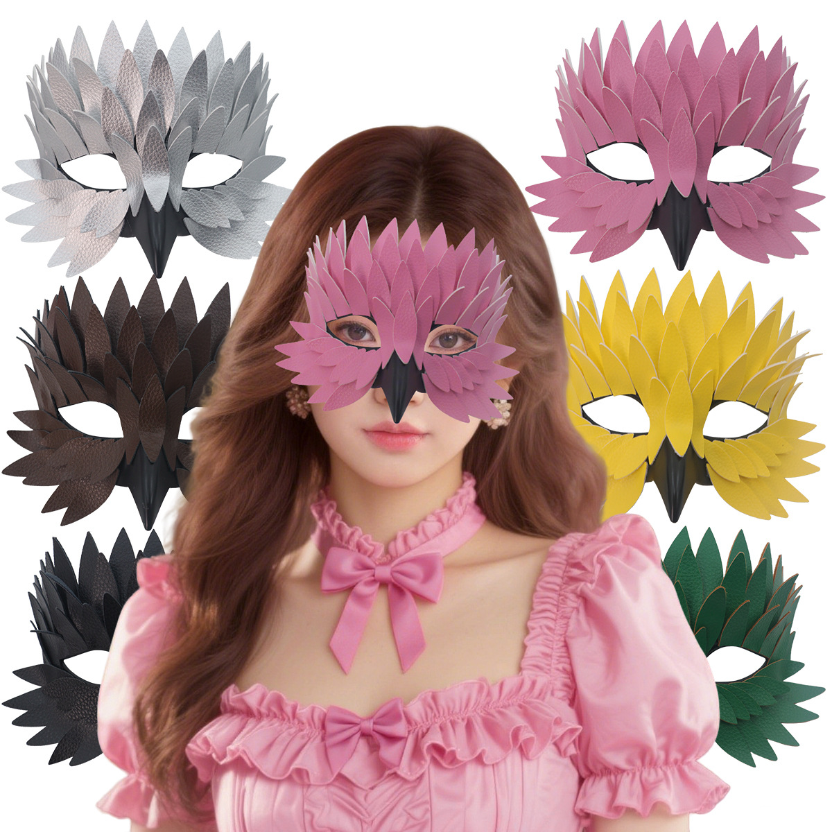 Transfronterizo exclusivo para Halloween nueva exquisita máscara de pico de pájaro, baile de maquillaje, mitad cara negra, búho de alto nivel, máscara de ojos