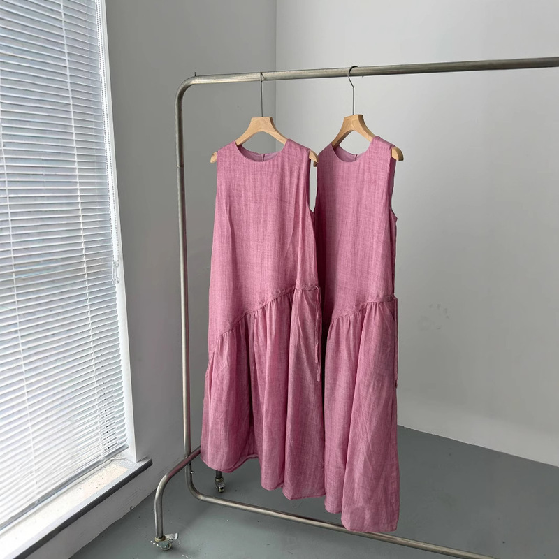 Early Spring Plant Tencel Ramie Sleeveless Vest dress Lazy Relaxation Elegant Long Dress for Women