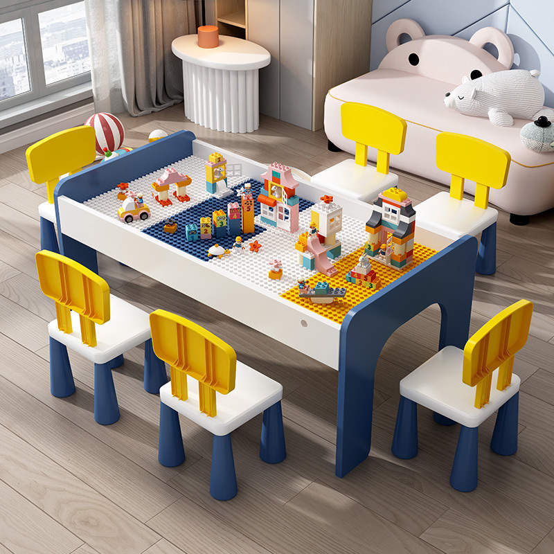Children's Building Block Table Large Particle Boys and Girls Baby Educational Assembly Multi-Functional Large Size Wooden Toy Table Children's Building Block Table Large Particle Boys and Girls Baby Educational Assembly Multi-Functional Large Size Wooden Toy Table