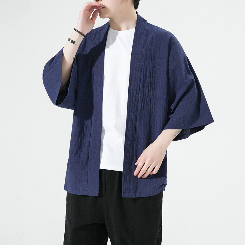 Amazon 2023 verano nuevo estilo chino suelta delgada de algodón Lino capa cardigan hombres ropa protección solar nicho trench Coat